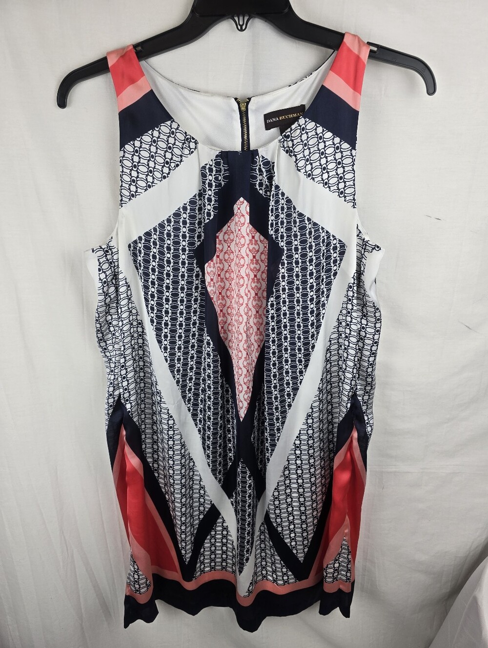 Dana Buchman Coral, Navy & White Geometric Sleeveless Dress Sz XL